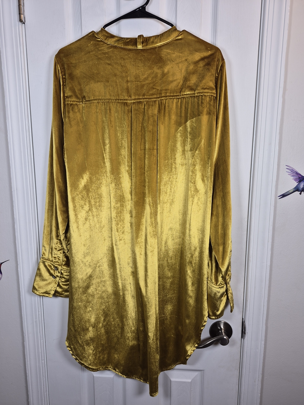 Maeve Anthropologie Gold Velvet Tunic Top Button-Down Oversized Shirt Dress 16 - Picture 2 of 8
